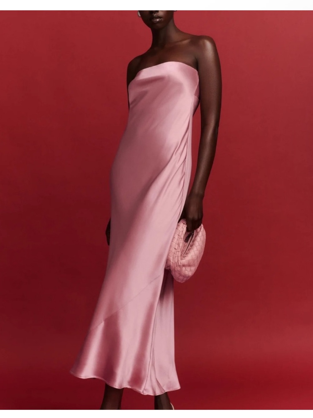 Reformation Joan Strapless Silk Slip Dress in Blush Pink